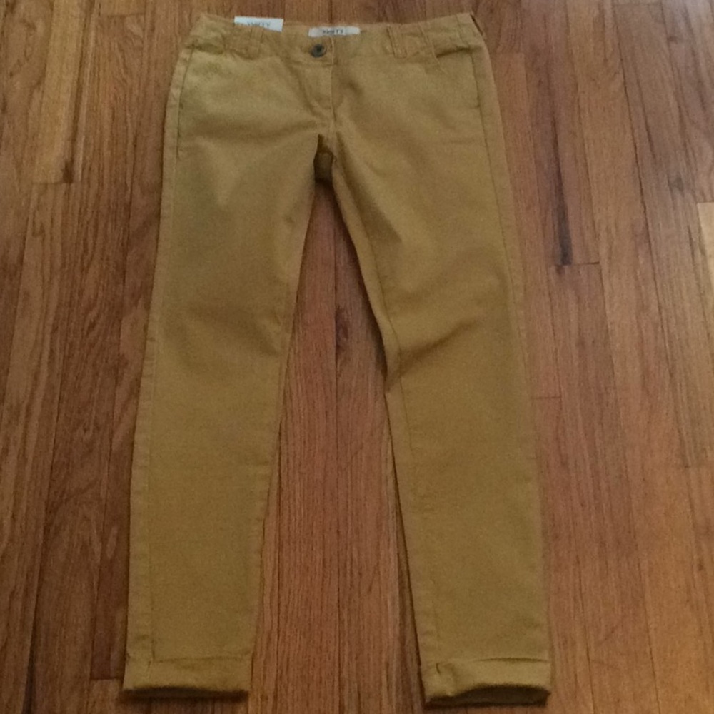 Mustard yellow cotton mid rise pants. Unisex